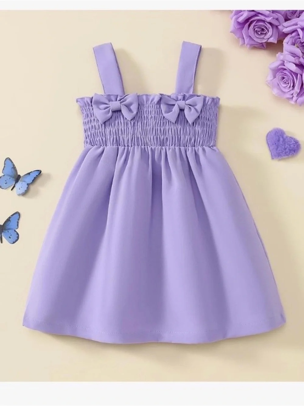Girls' Lavender Bow Smocked Sundress